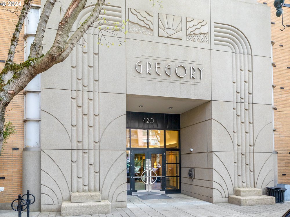 Gregory Condos grand entrance with Art Deco architectural details